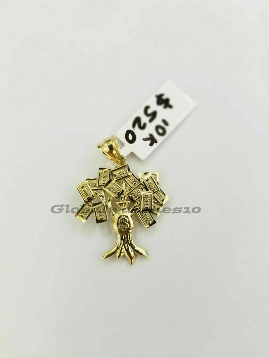 10K Gold $100 Tree Charm Pendant with Rope Chain 2.5mm 18" 20 22 24 26 inch Real