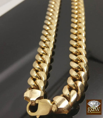 Men's 10k Yellow Gold Cuban Chain 20" 22 24 26 28 30 Inch 11mm link Necklace BOX