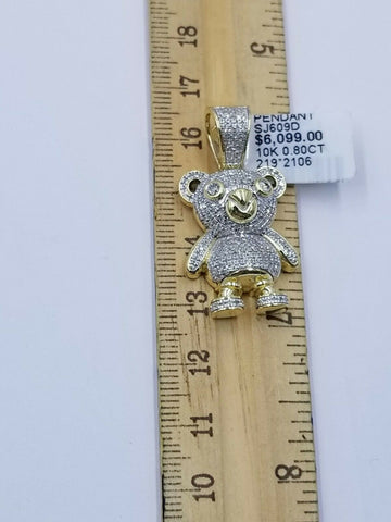 10k Yellow Gold Diamond Charm Teddy Bear Pendant Real