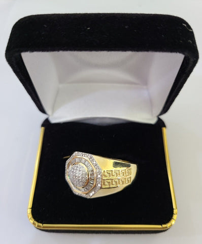 Real 10k Yellow Gold Diamond Ring Octagonal Men Engagement Wedding Ring