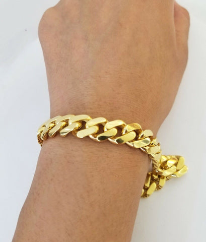Real 10K Gold Royal Monaco Miami Cuban Link 9" Chain Bracelet w Box Clasp 11mm