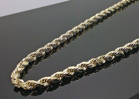 Real 10K Yellow Gold Rope Chain,Diamond Cuts 4mm 19" Inch Franco,Italian,cuban