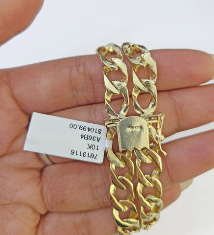 10k Gold Saint Barbara Miami Cuban Bracelet Size 8.25" Inches 15mm 10kt Mens