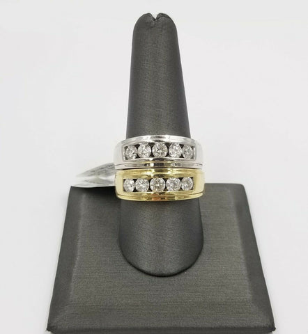 Men's 14k Gold Band Wedding Ring 1CT Solitaire Diamond Yellow White gold Sizable