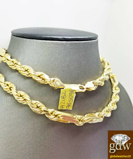 Real 10k Yellow Gold Mens Milano Rope Chain Necklace 22 Inch 7mm, Rope Franco