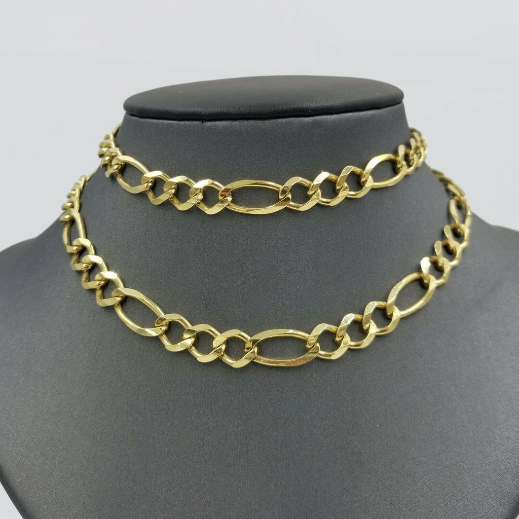 8mm 20" SOLID 10k Gold Figaro Link Chain Necklace Choker, 100% Authentic Gold