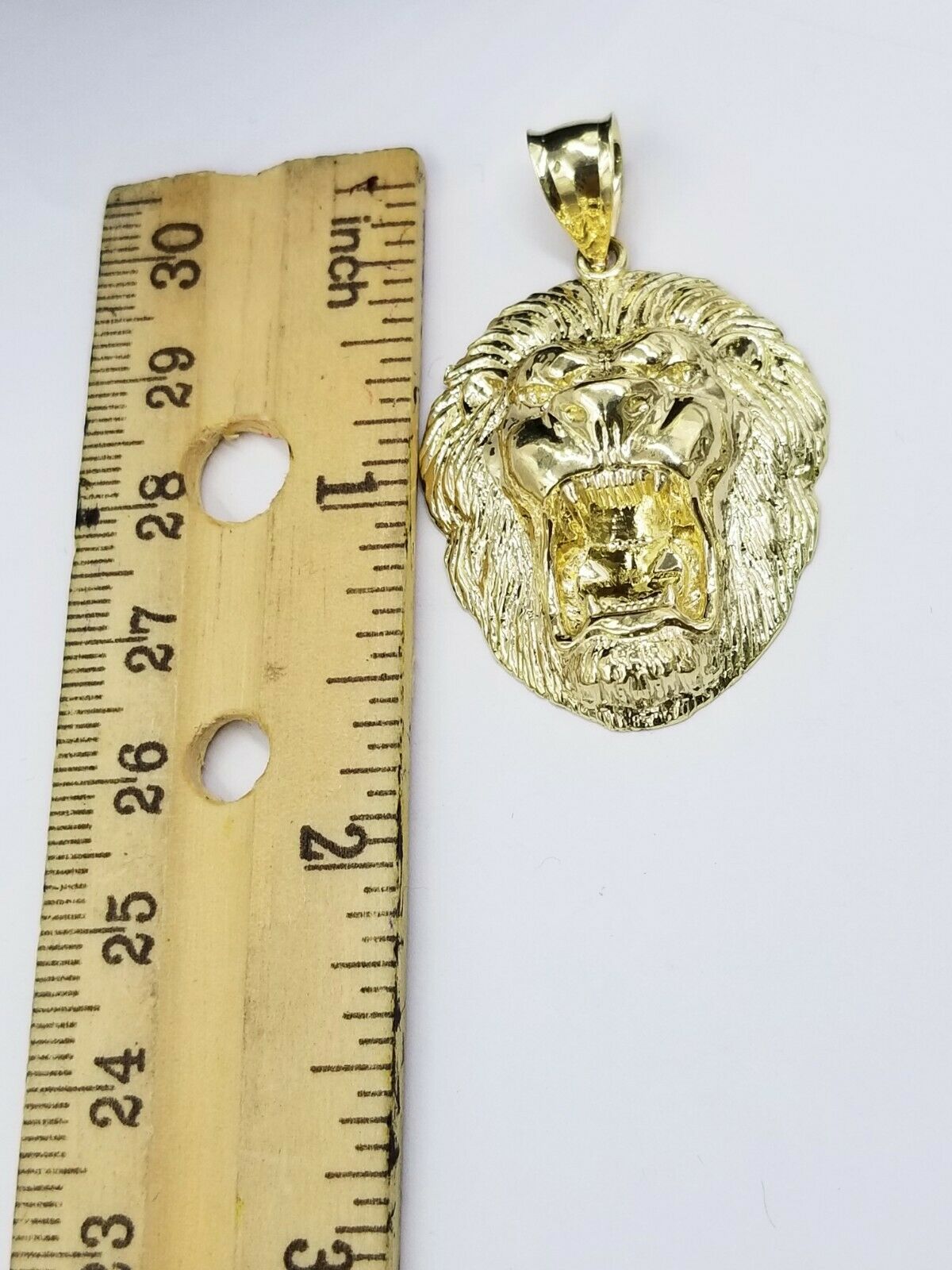 Mens 10k Solid Yellow Gold Roaring King Lion Head Charm Pendant Diamond Cut Real