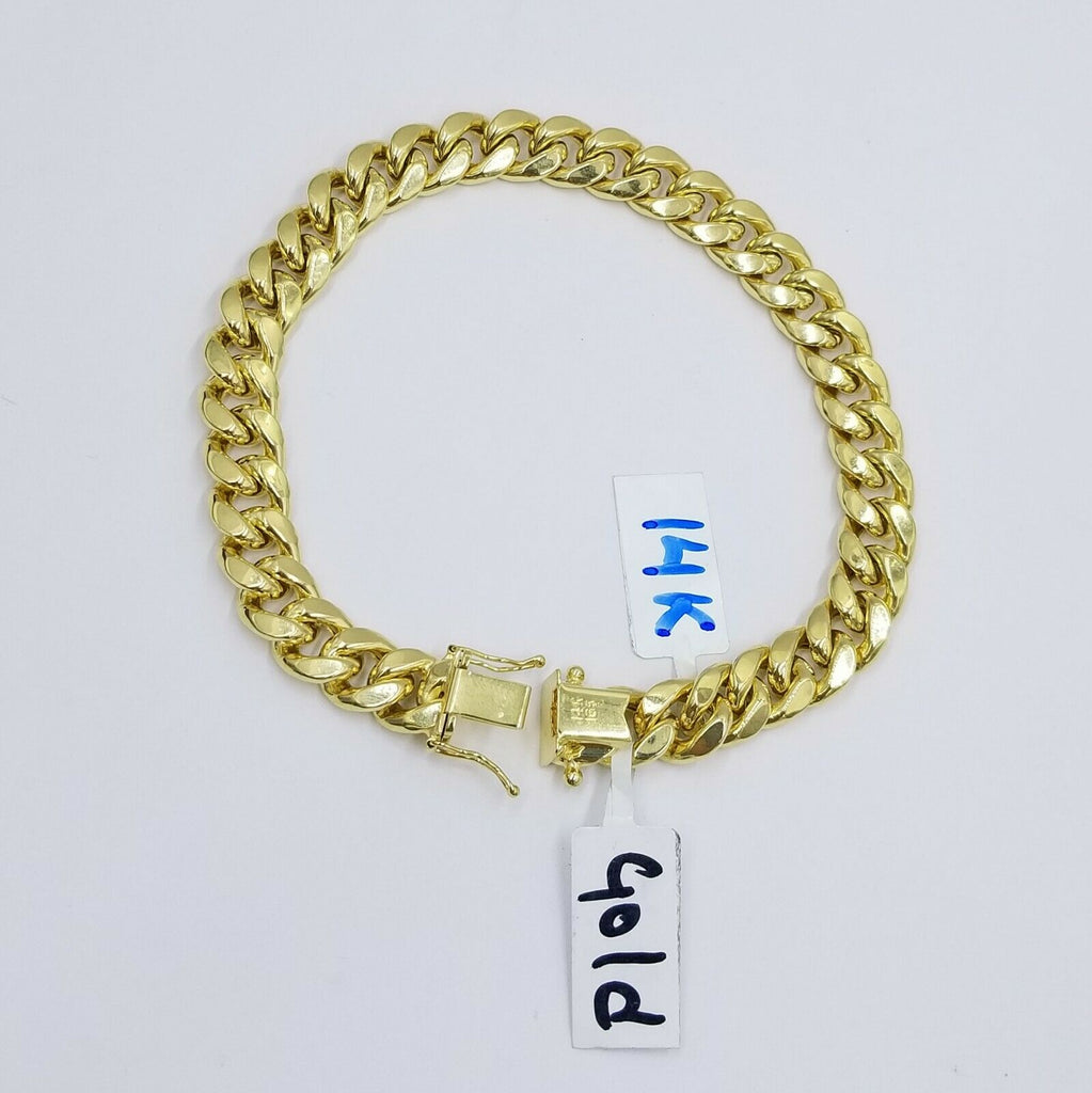 Real 14k Yellow Gold Miami Cuban Chain Bracelet For Men's 10mm 9.5" Solid Gold