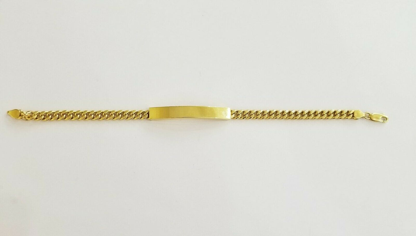 10K Yellow Gold ID Bracelet With Miami Cuban Chain 6mm 8" Long ,Hand chain 10kt