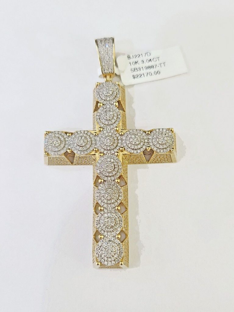10k Circular Shaped Diamond Cross Charm Made With Yellow Gold And Diamonds