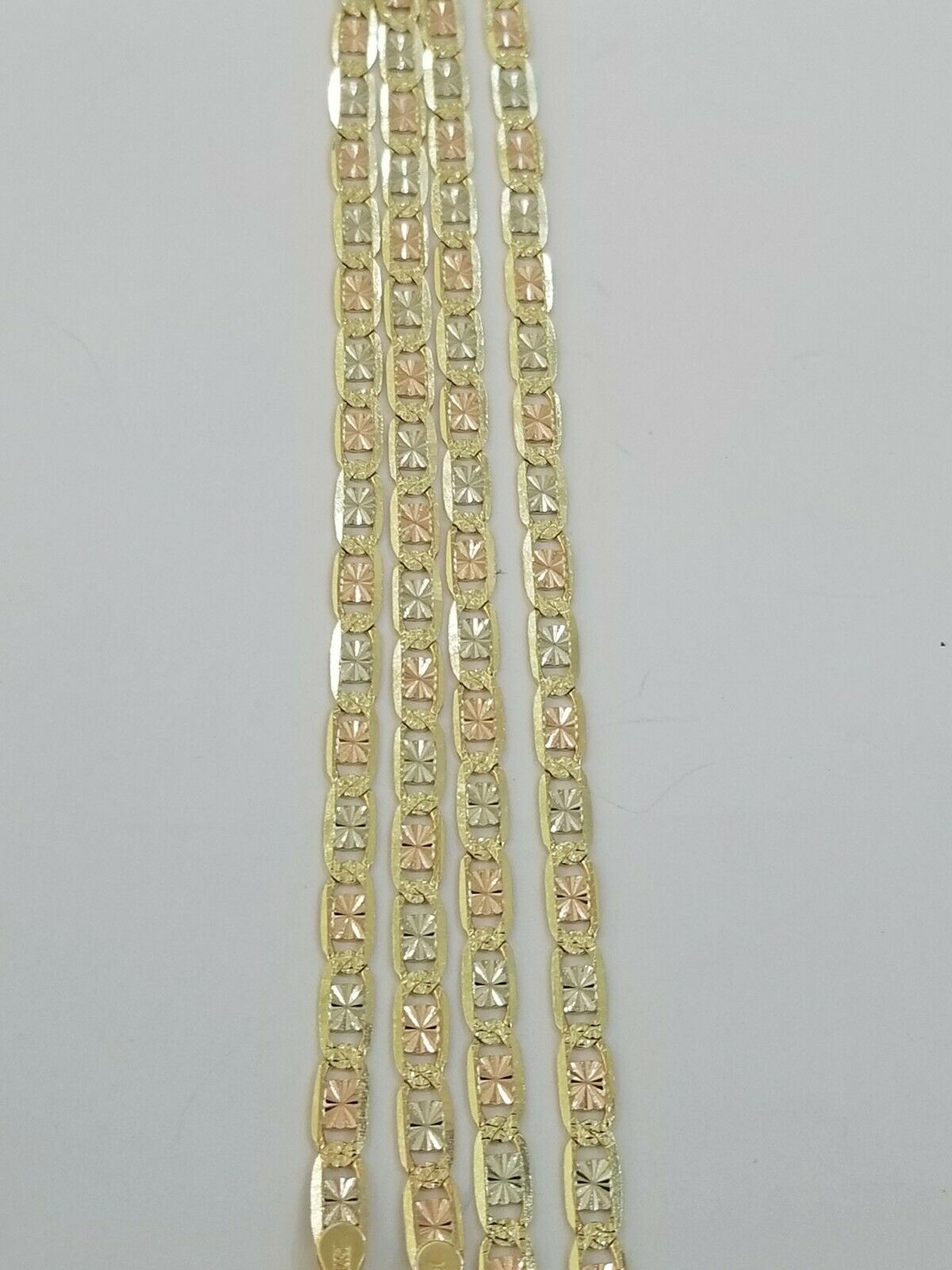 14k SOLID Three Tone Yellow Rose & White Gold Trio chain Diamond Cut For Women