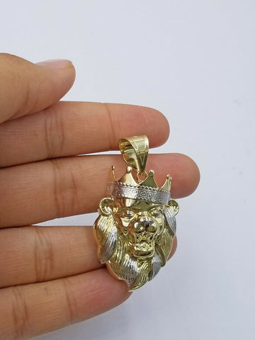 10k Yellow Gold Crown Lion Head Pendant Charm REAL 1.25" 1.5" 1.75" Diamond Cut