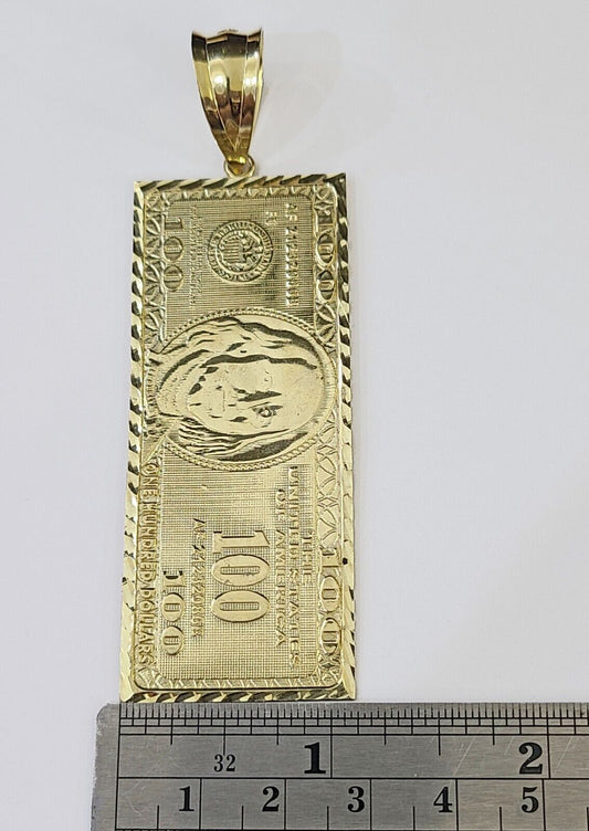 Real 10K Gold 100 Dollar Bill Charm Diamond Cut 10kt yellow Gold Charm