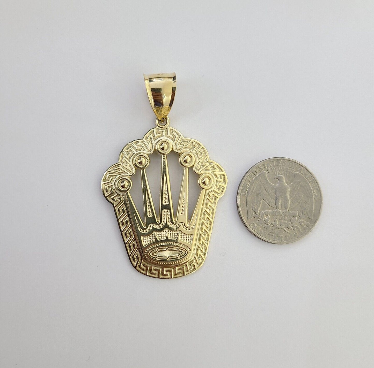 10K Real Yellow Gold Crown Charm Pendant Gold Royal Crown 2" Inch 10kt