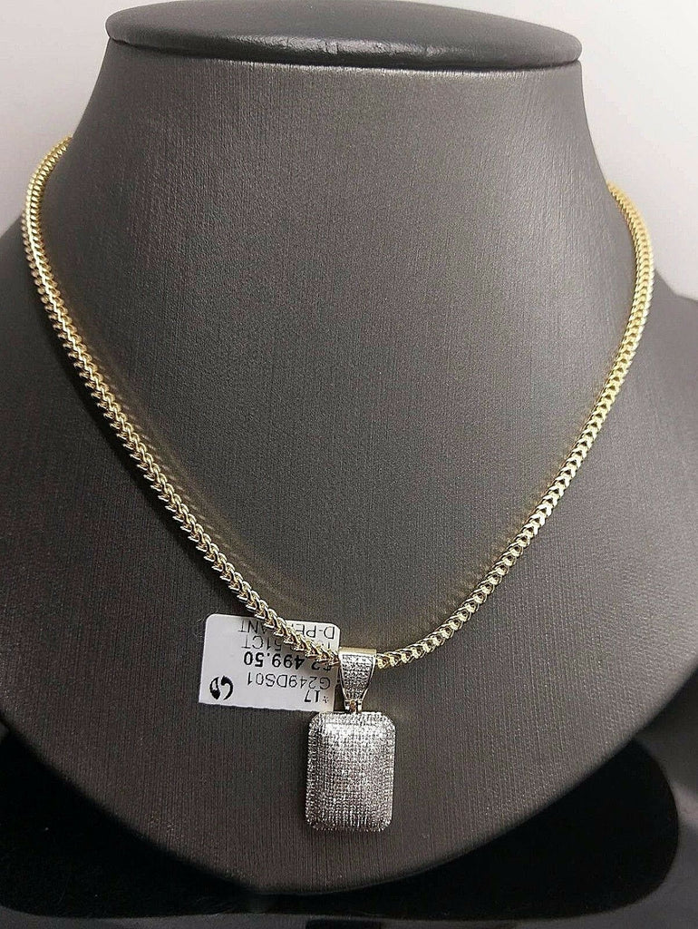 10K Yellow Gold 0.51CT Diamond Dome Charm Pendent With 26" Franco Chain