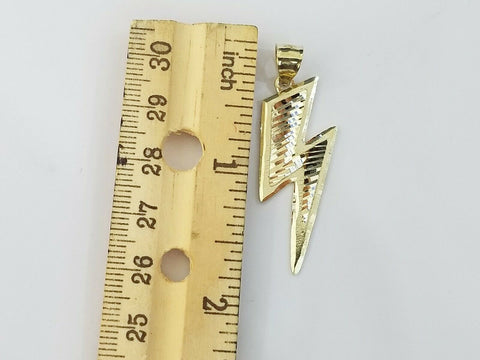 Mens 10k Yellow Gold Lightning Bolt Charm Pendant with Diamond Cut Design