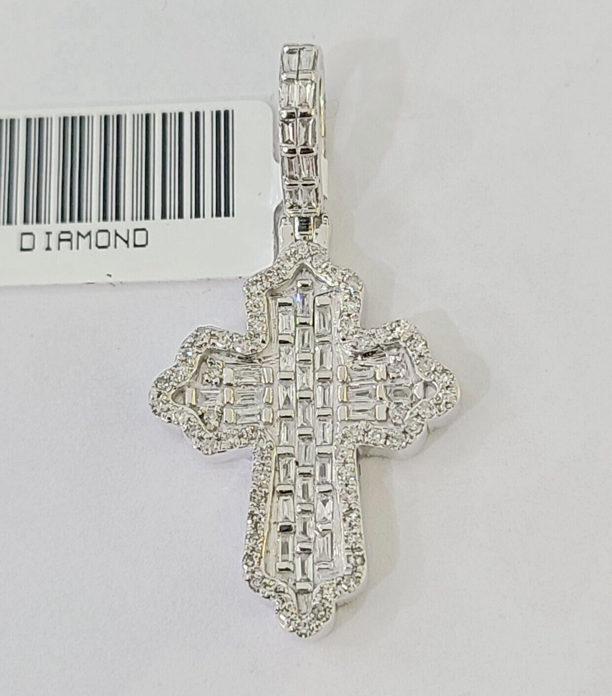 10k White Gold Diamond Jesus Cross Pendant charm Real Genuine 1.5"