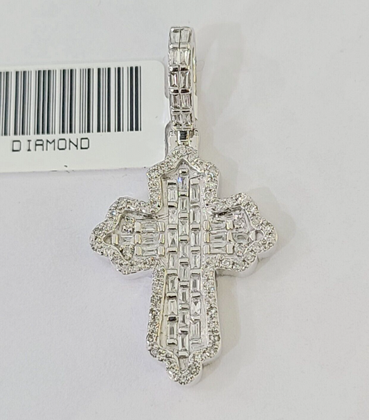 10k White Gold Diamond Jesus Cross Pendant charm Real Genuine 1.5"