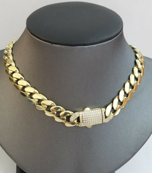 10K Yellow Gold Miami Cuban 12mm Chain Necklace Strong Box Lock 24"