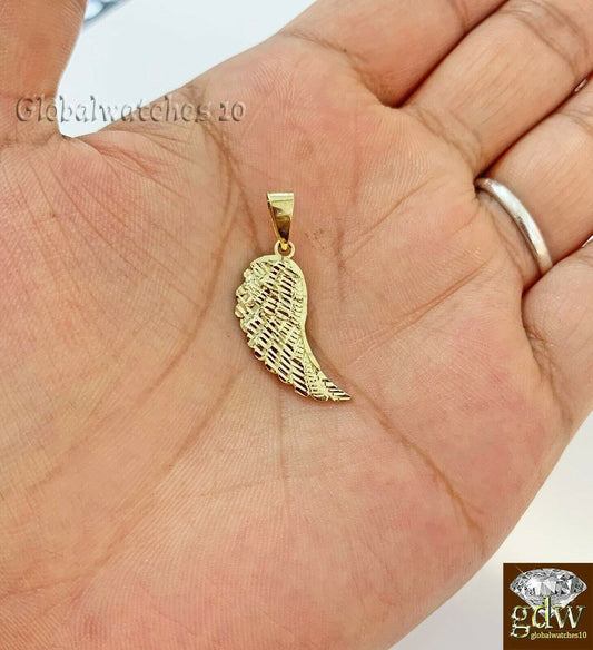 10k Gold Solid Wing Charm Pendant Diamond Cut Luck Real Angel