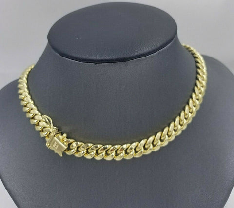 Real 10K Yellow Gold Chain 8mm 24" Men's Necklace Miami Cuban Link Box Lock 10kt