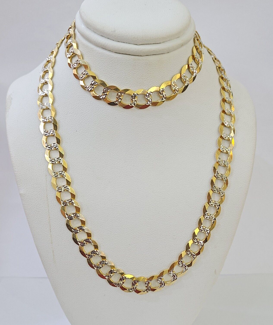 REAL 14k Solid Cuban Curb Link necklace with Diamond Cuts 24 inches 8mm 14kt