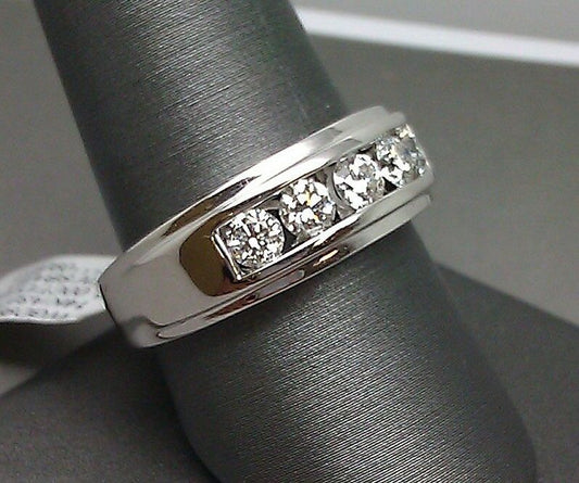 Mens Wedding Band 14K White Gold 1Ct Real Diamonds Engagement Anniversary Ring