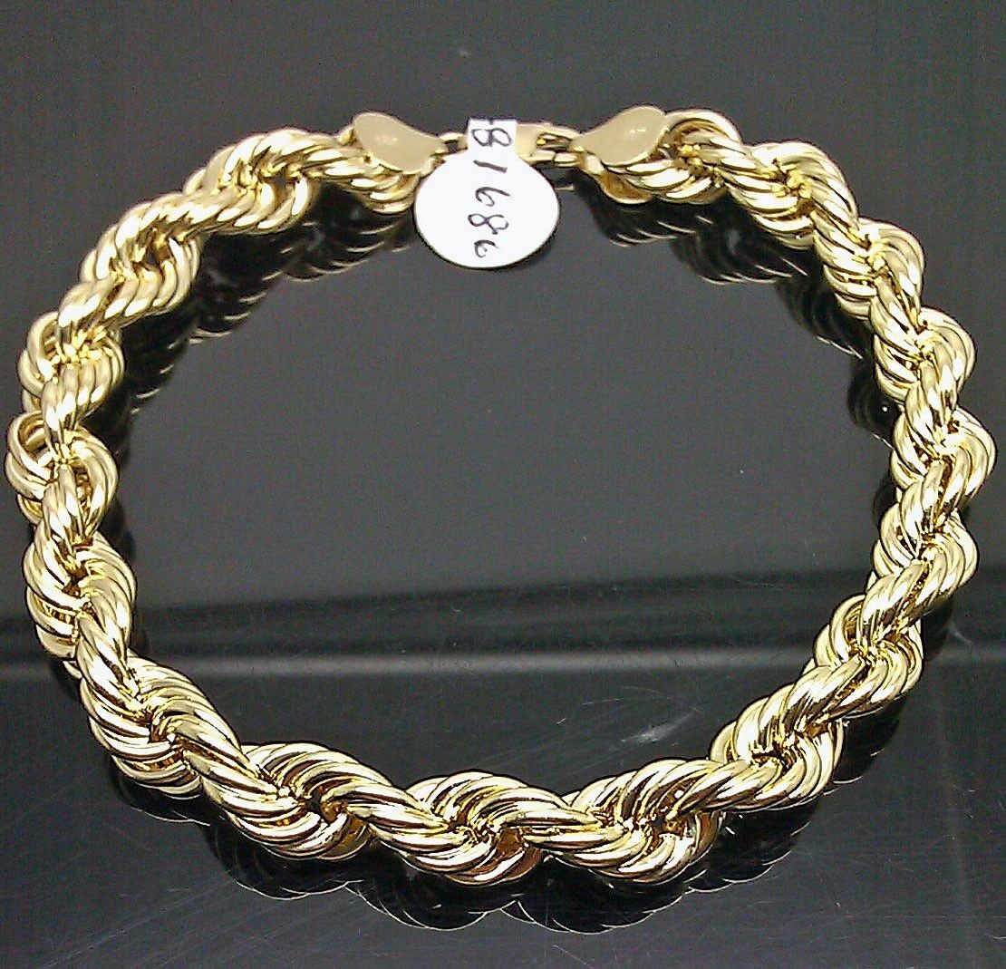 Real 10k Yellow Gold Rope Bracelet 8 mm 8" Inch Lobster Men