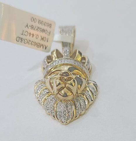 10k Lion Head Pendant Yellow Gold And Diamonds 1.5" Inch Charm
