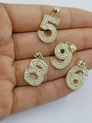 10k Real Yellow Gold Number Charm Pendant Men Women Diamond Cut 0-9 Numbers