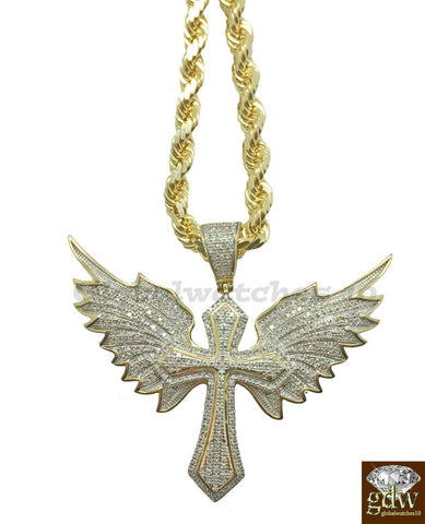 10k Yellow Gold Jesus Cross Charm with Solid Rope Chain in Various Lengths, Real