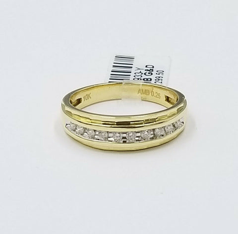 10K Yellow Gold & Diamond Wedding/Engagement Band Diamond Cut Ring Men's