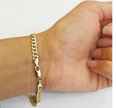 14k Cuban curve link gold bracelet 5mm 8"Inch Men's Women diamond cut hand chain