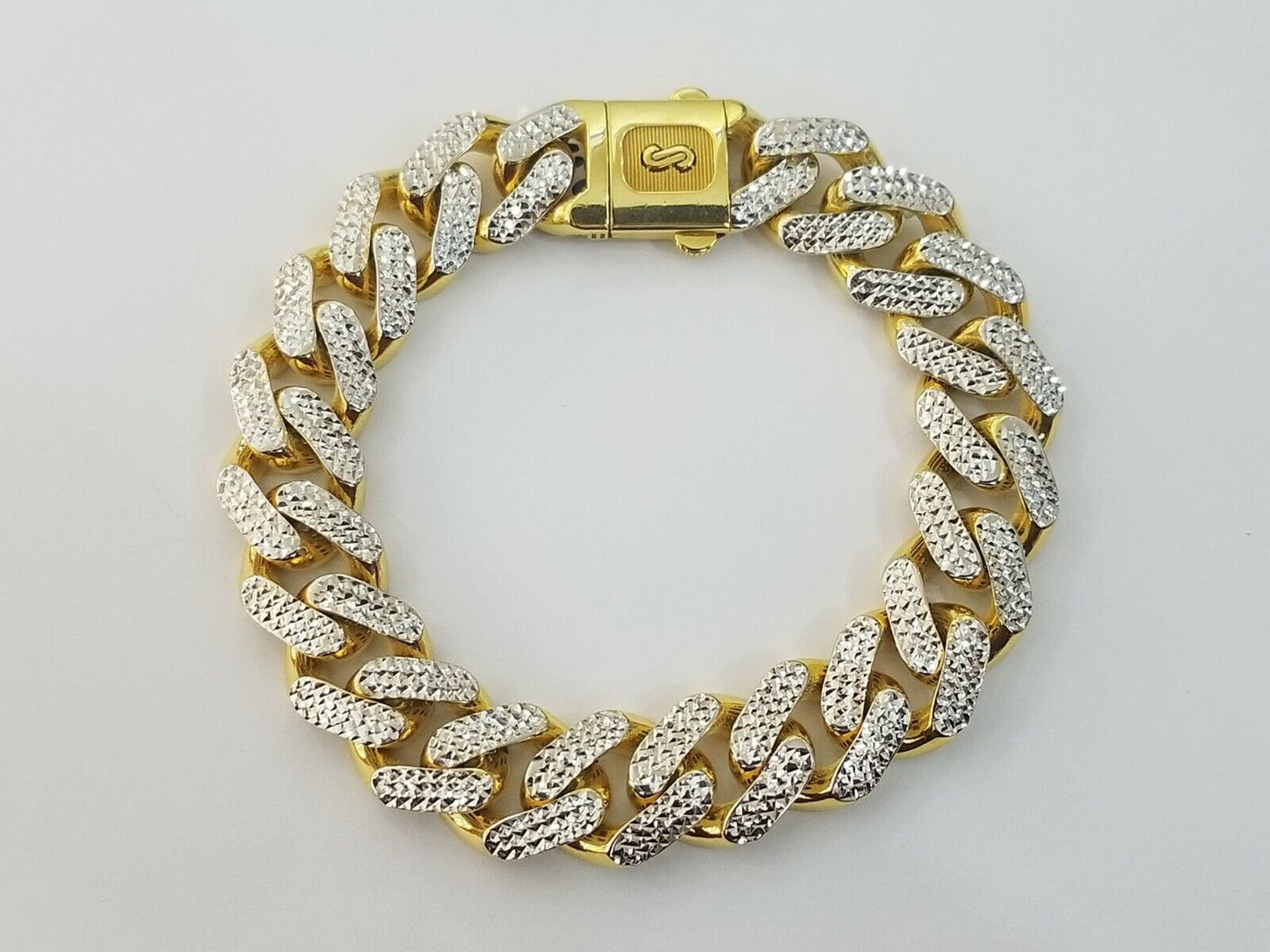 10K Yellow Gold 15mm Royal Miami Cuban Bracelet Diamond Cut 9 inches