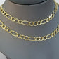 14k Solid Yellow Gold Figaro Link Chain Necklace Lobster Clasp 7mm for Men Women