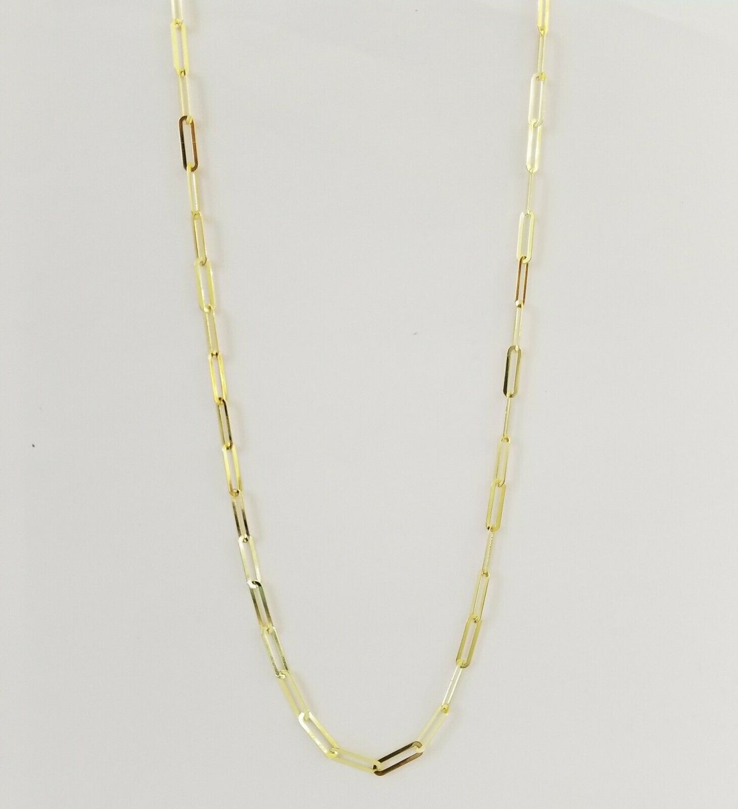 Real 10k Women Paperclip Necklace 20" 4mm lobster Clasp,10kt yellow Gold Chain