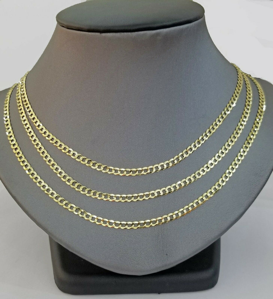 14k Yellow Gold 4mm Cuban curb Link chain Necklace 18"-26" Real SOLID Men Women