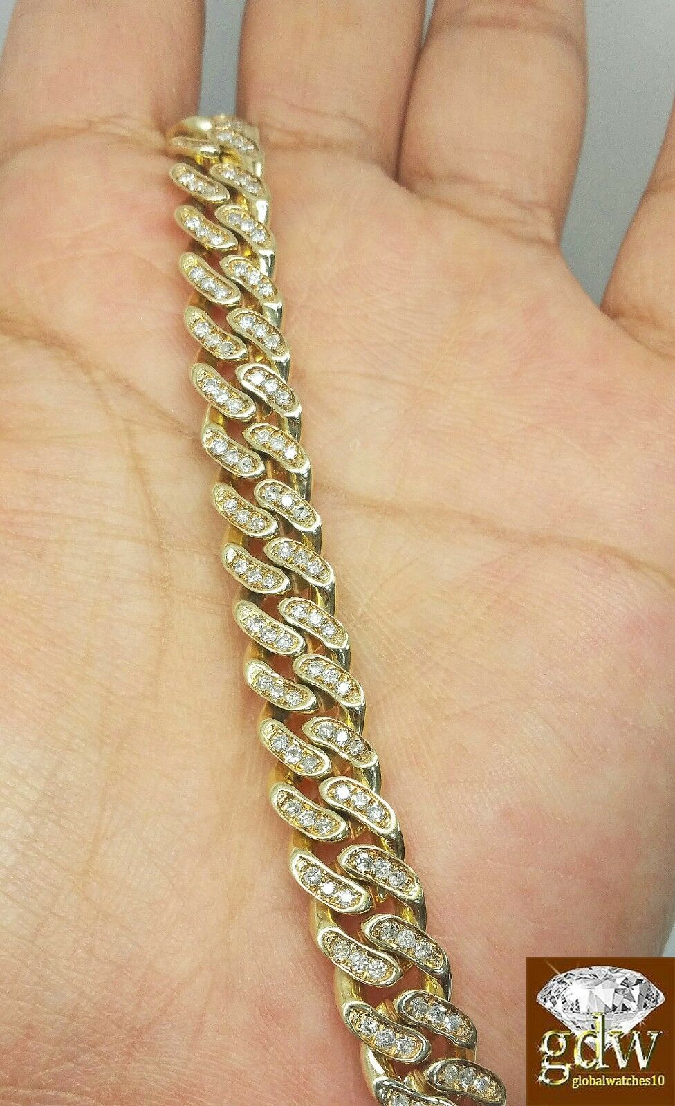 Mens 3CT Diamond Bracelet 10k Yellow Solid Gold Miami Cuban 9 Inch 8mm Bracelet