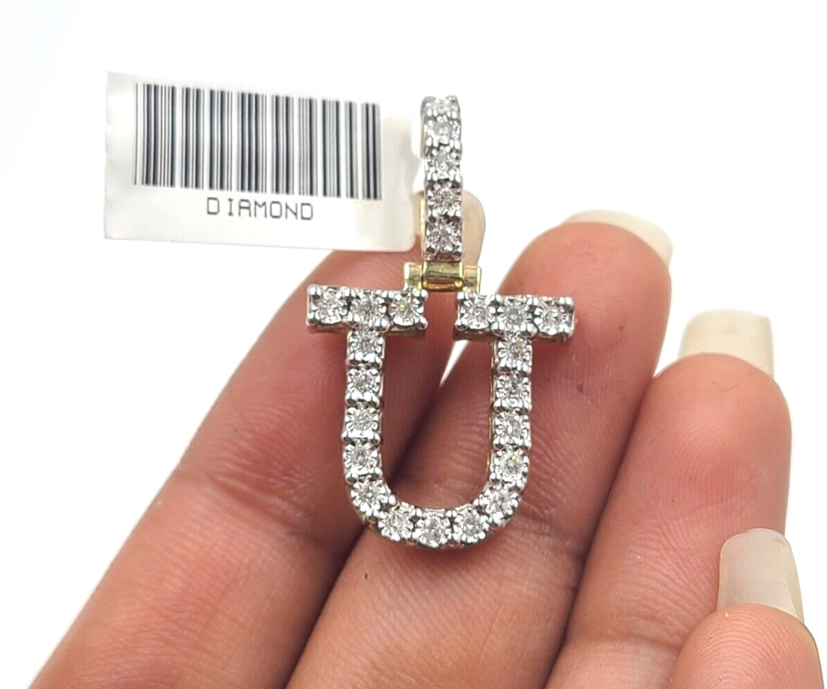 Real 10k Gold & Diamond Letter "U" Initial Alphabet Charm/Pendant 1.25".