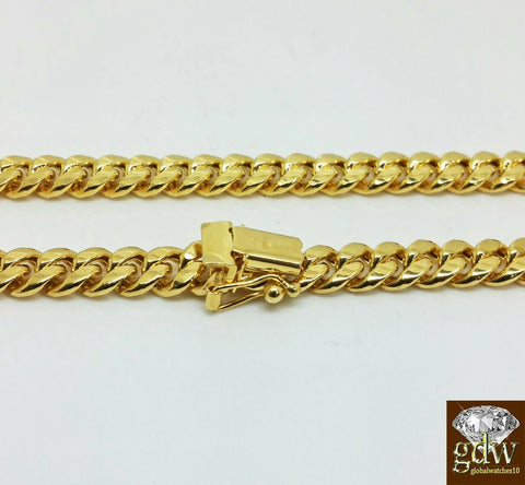 REAL14K Yellow Gold Men Miami Cuban Chain Strong Link 28 Inch 7mm Box lock