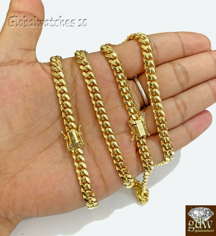 Solid 10k Gold Miami Cuban Link Chain Necklace & Bracelet Set Box Lock Men Heavy