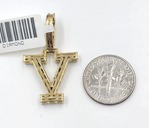 Real 10k Gold & Diamond Letter "V" Initial Alphabet Charm/Pendant 1.25".