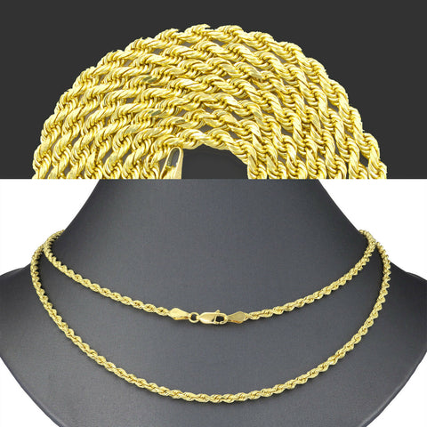 REAL 14k solid Gold Rope Chain Necklace 22" Inches 3mm Men's , yellow Gold, link