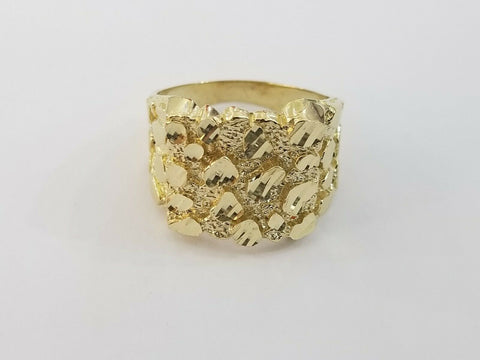 10K SOLID Yellow Gold Nugget Casual Ring Band Fancy Men Women Sizeable Real