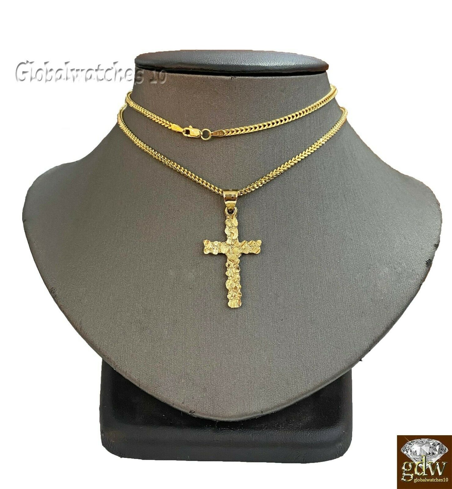 10k Gold Cross Charm Pendant with Franco Chain in 20,22,24,26 Inch Real10k Gold