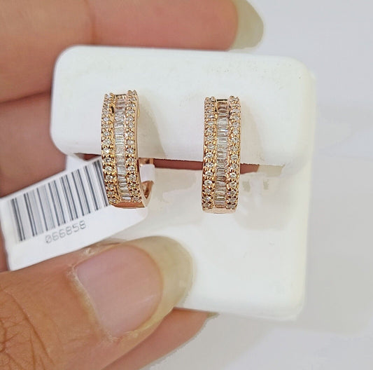 10k Rose gold Hoops Earring Real Diamond Women Genuine