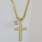 Real 10k Gold Plain Cross Byzantine Chain Necklace 3mm 22" SET 10kt Genuine