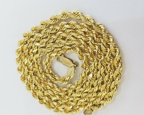 Real 14K SOLID Yellow Gold Rope Chain 4.5mm 26 Inches necklace Lobster Lock 14kt
