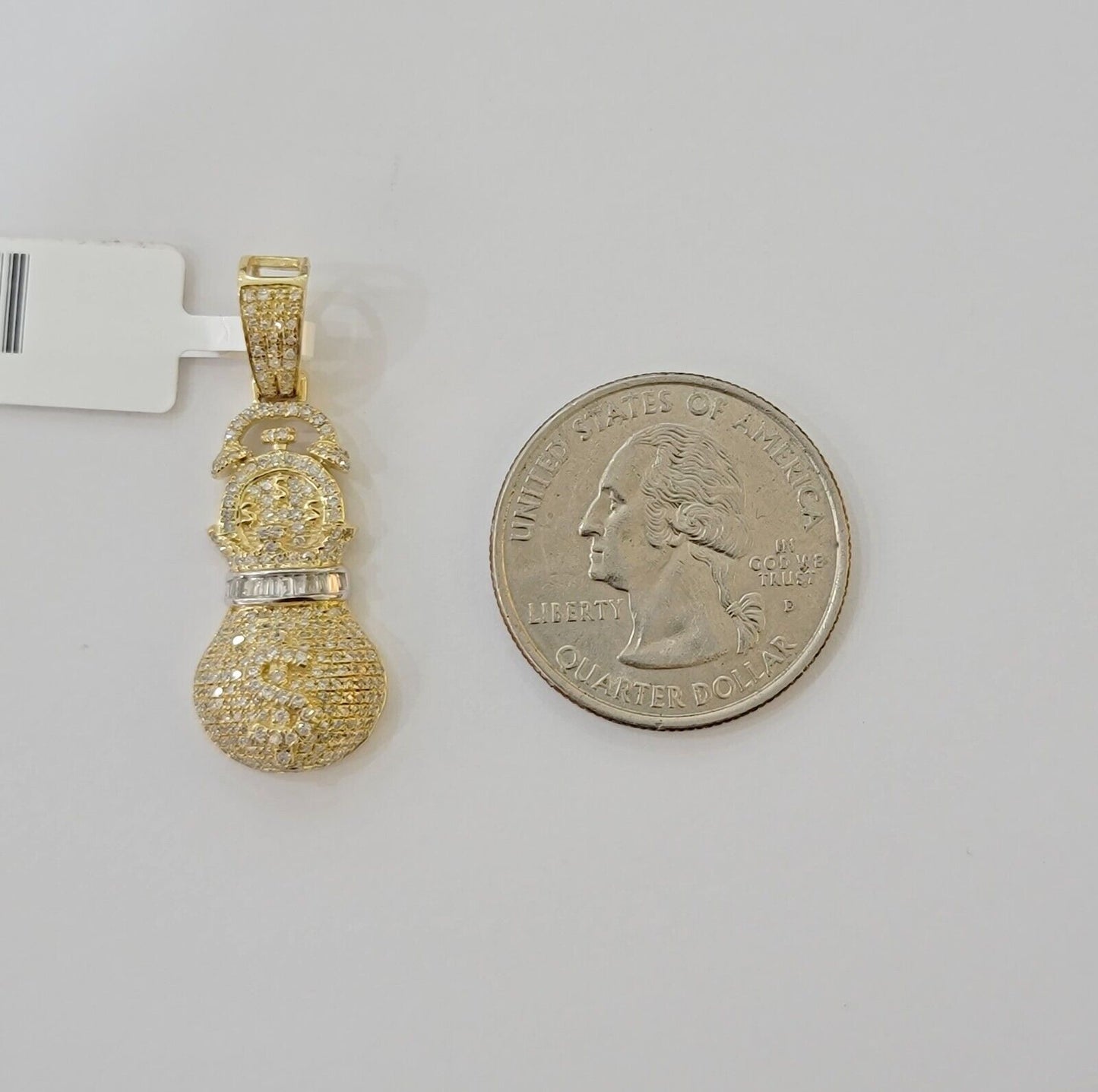 10K Yellow Gold Money Dollar Bag Charm Real Diamond 1" Gold Money Bag Pendant