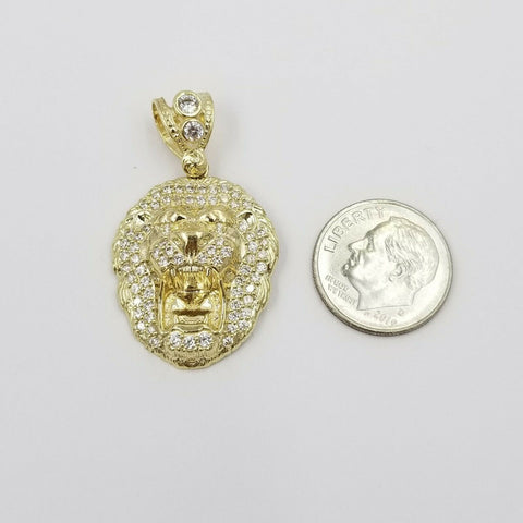 REAL10k Yellow Gold Lion Head Charm Pendent 2.5 Rope Chain 20 22 24 Roaring Head